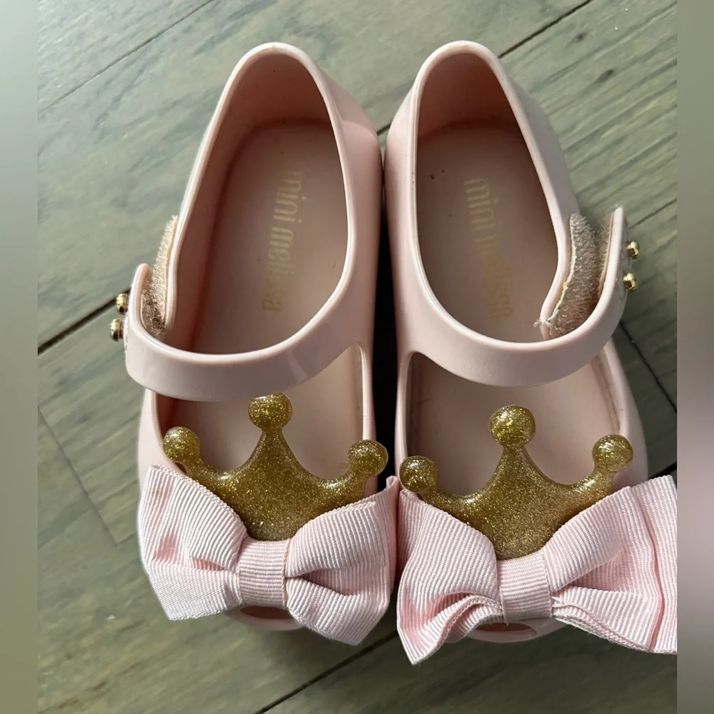 Mini Melissa Ultragirl Princess Bow Mary Jane Pink Flats Velcro Straps